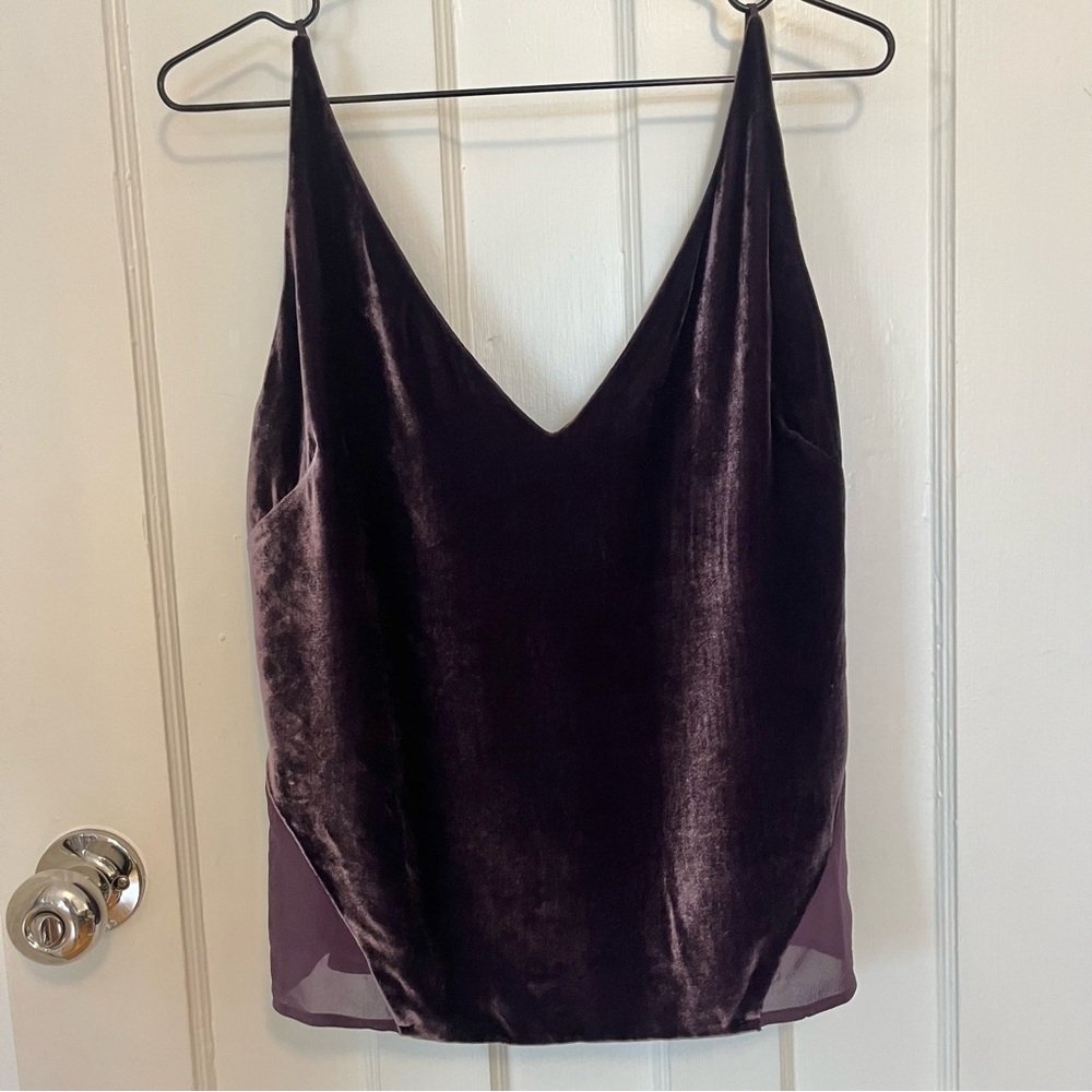 J Brand Plum Purple Lucy Viscose Velvet and Real Silk Tank Top Camisole